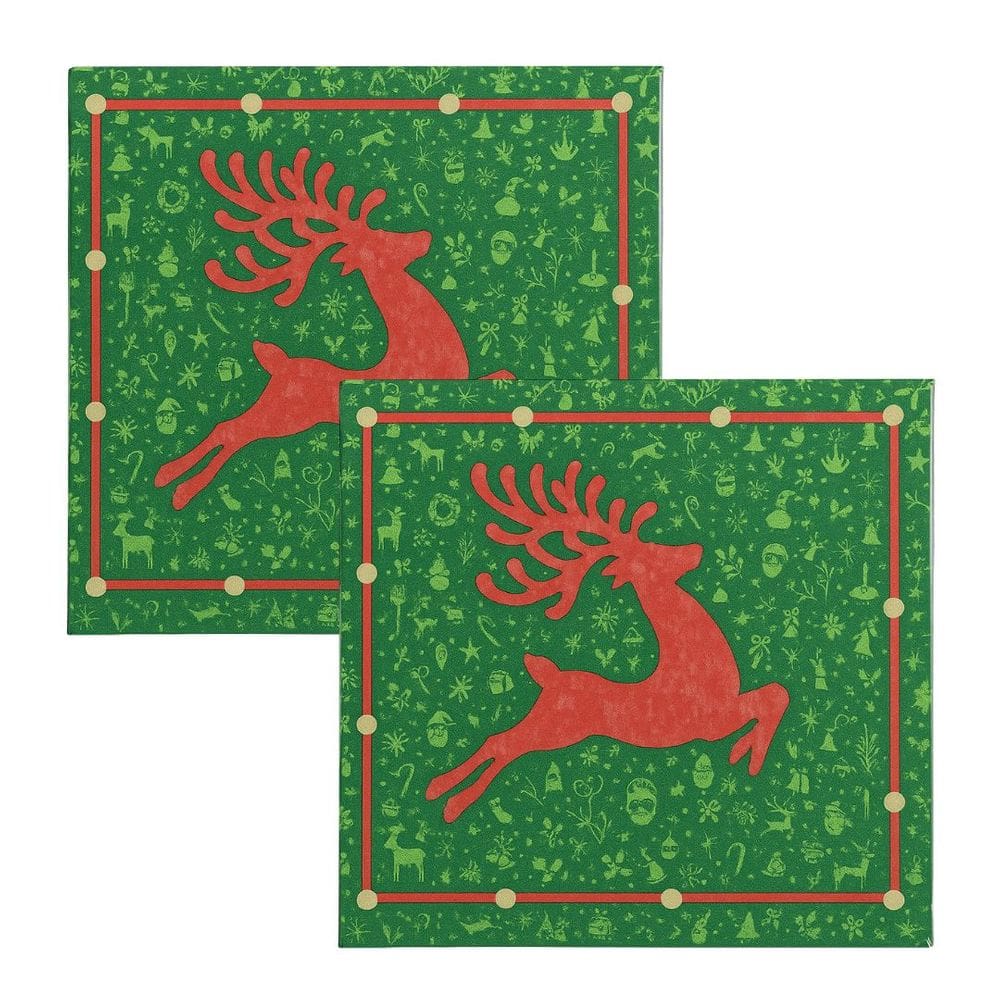 Kit Guardanapo de Natal Estampado Rena Verde e Vermelho 25x25cm Folha Dupla Prime 40 Unidades