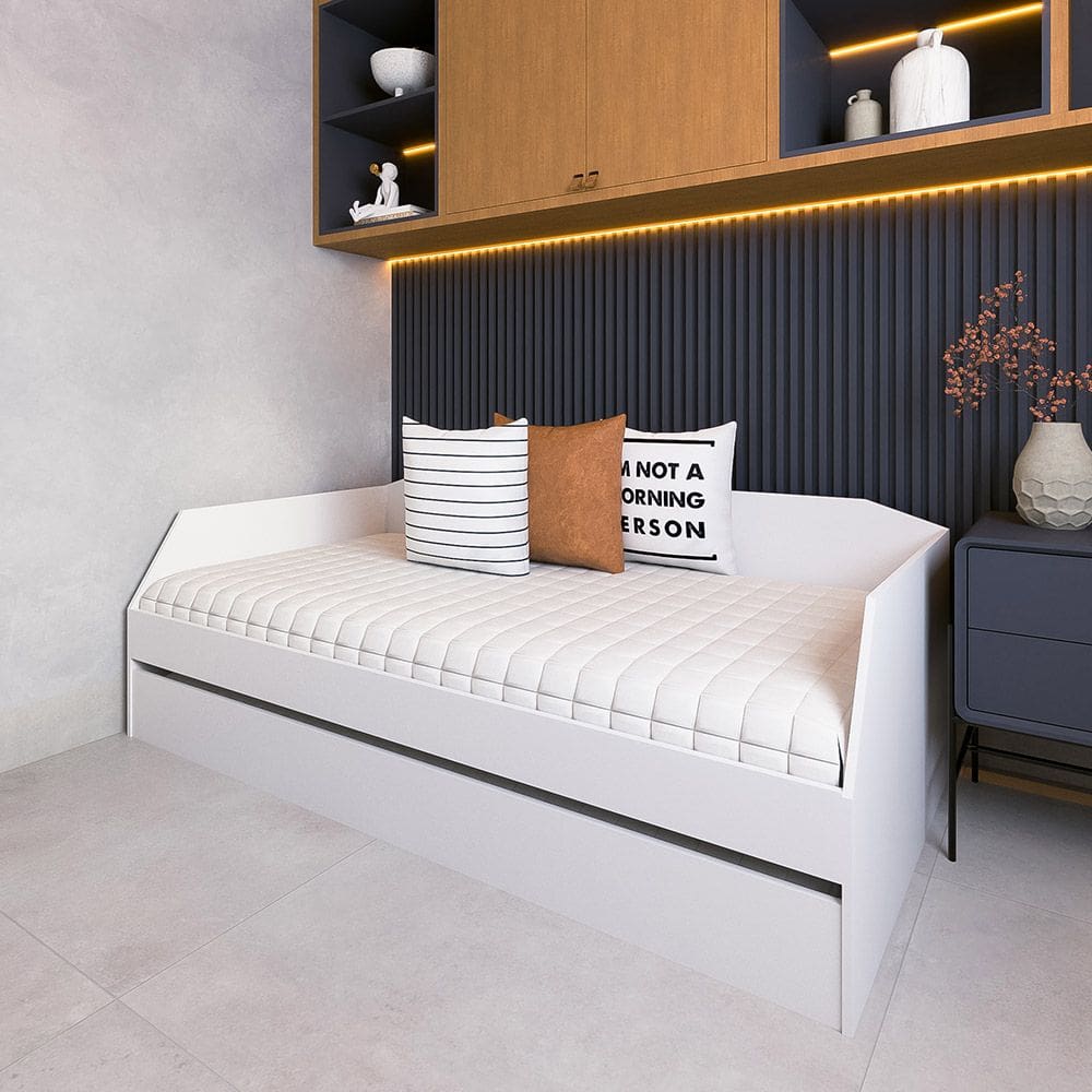 Sofá Cama Solteiro Duplo com Cama Auxiliar e Rodízio Resistente Duo Branco