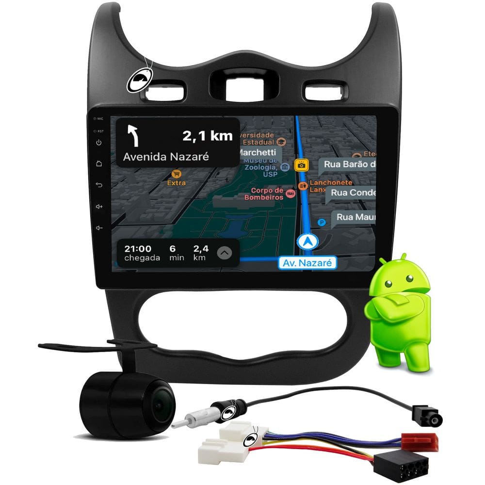 Multimidia 10” Android Sandero Logan 2012 a 2014 Android Auto CarPlay + Câmera de Ré