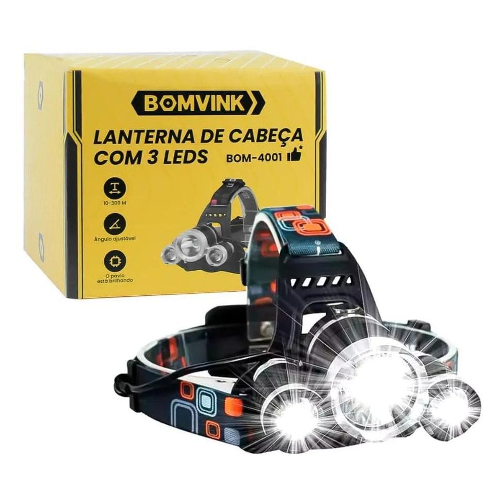 Lanterna De Cabeça Com 3 Leds T6 Impermeável Ipx4 Função Sos