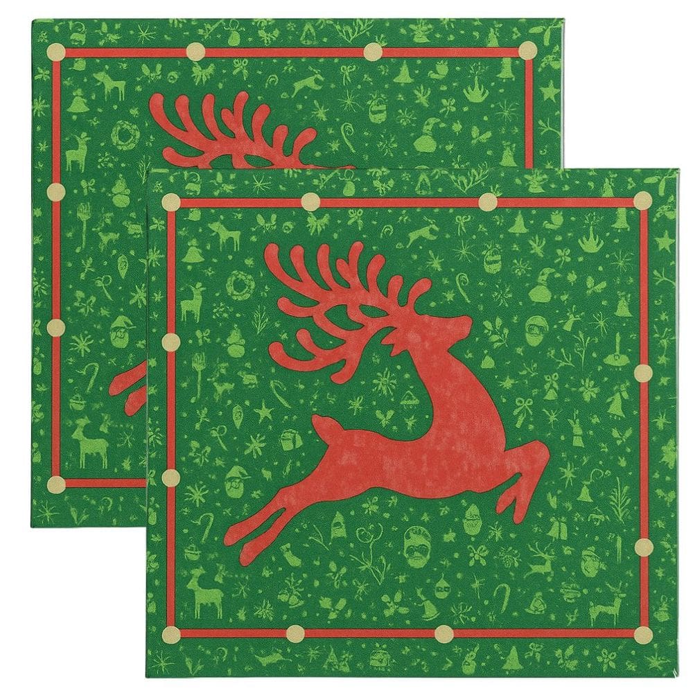 Kit Guardanapo de Natal Estampado Rena Verde e Vermelho 33x33cm Folha Dupla Prime 40 Unidades