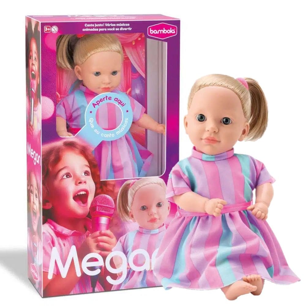 Boneca Megan Musical Loira 42cm Com Vestido Rosa 868 Bambola