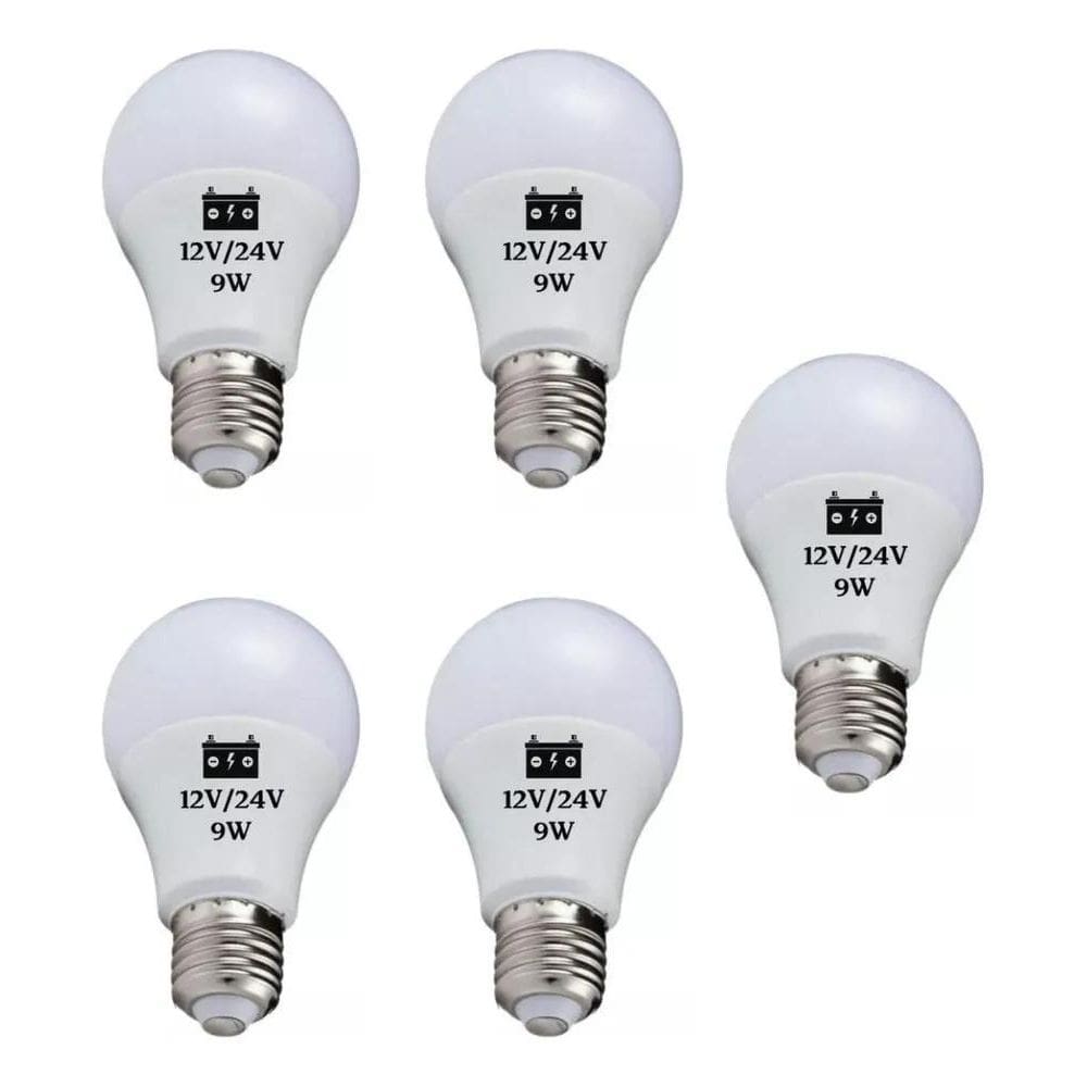 5 Lâmpada Led Bulbo 9W 12V 24V E27