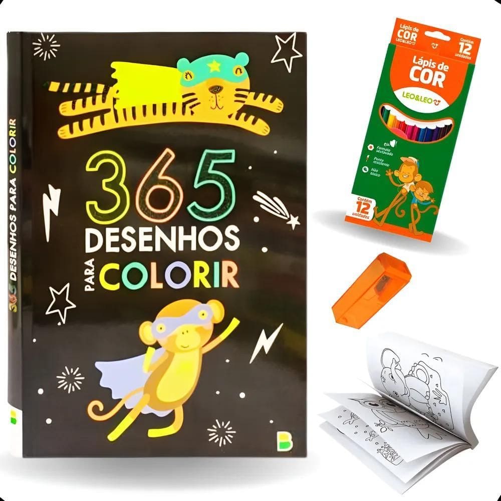 Kit Livro 365 Desenhos + Caixa 12 Lápis Brinquedo