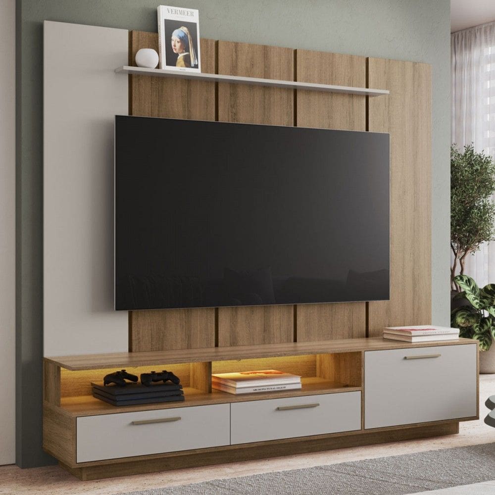 Estante para TV para TV Até 75 Polegadas Ravenna 1 Porta 2 Gavetas com Led Arenas - Art In Móveis