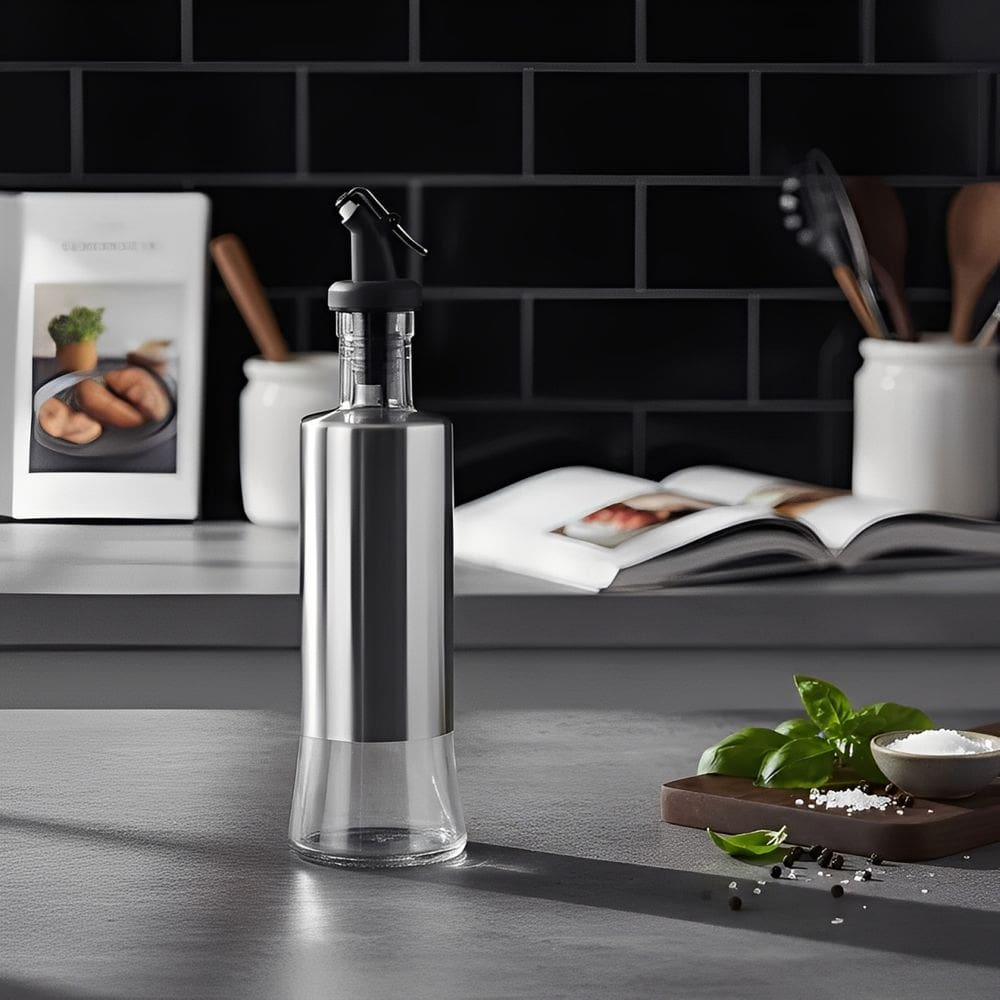 Azeiteiro ou Vinagreiro com Dosador de Aço Inox e Vidro 300ml