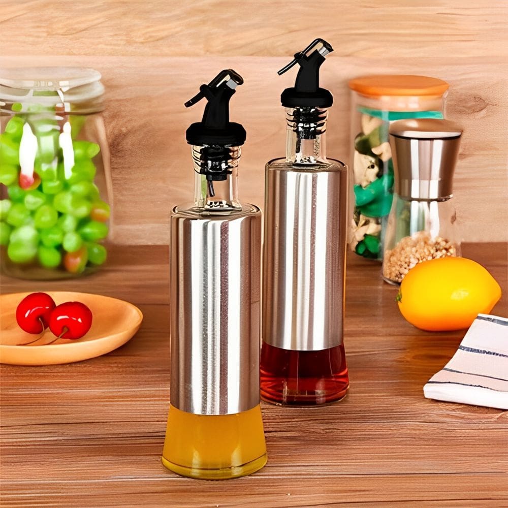 Kit xom 2 Peças de Azeiteiro ou Vinagreiro com Dosador de Aço Inox e Vidro 300ml