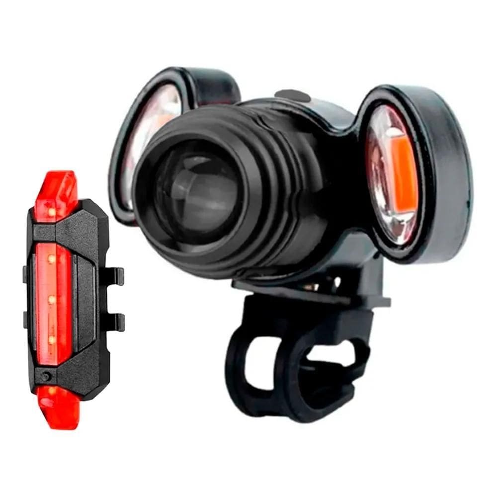 Farol Lanterna Bike 3Funções Zoom Recarregável + Led Verm