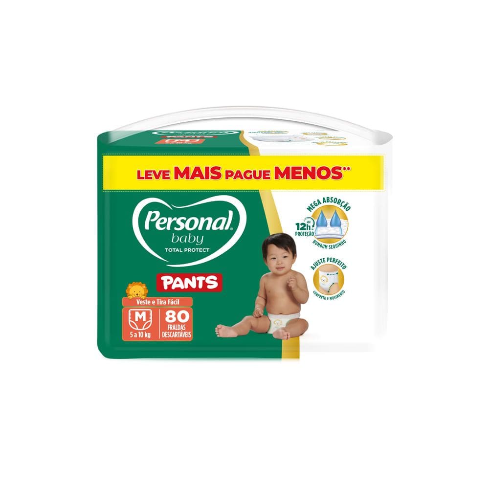 Fralda Personal Baby Total Protect Pants M com 80 Unidades Leve Mais Pague Menos