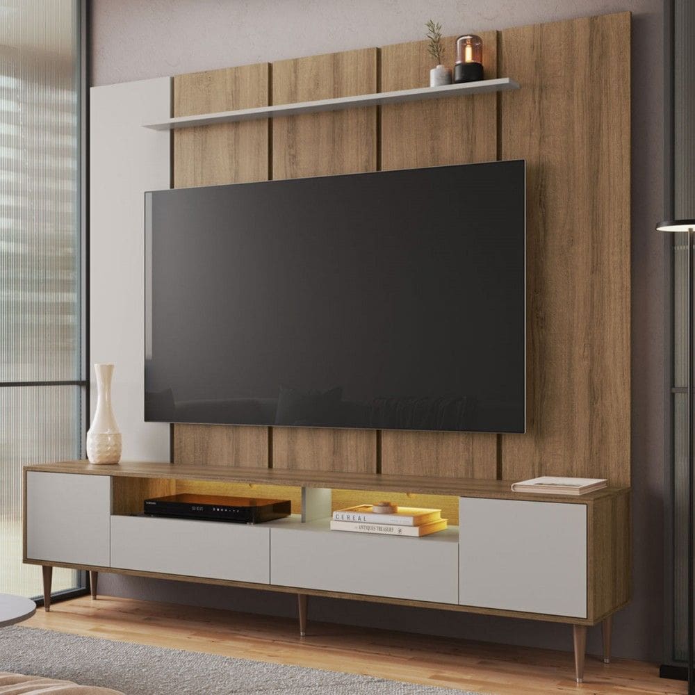 Rack com Painel para TV Até 75 Polegadas Rotterdam 2 Portas 2 Gavetas com Led Arenas - Art In Móveis