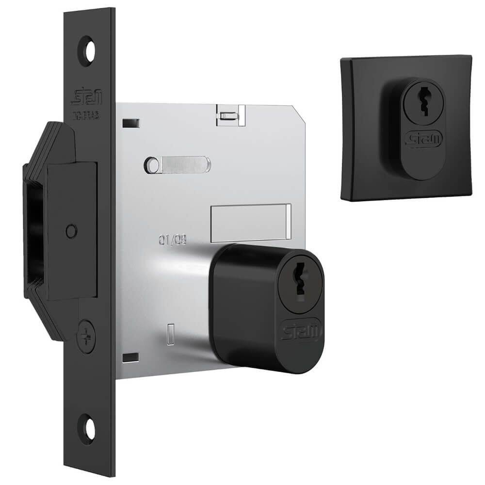 Fechadura Biel 1006 para Porta de Bater e Correr com Roseta Quadrada Black - 40887 - STAM