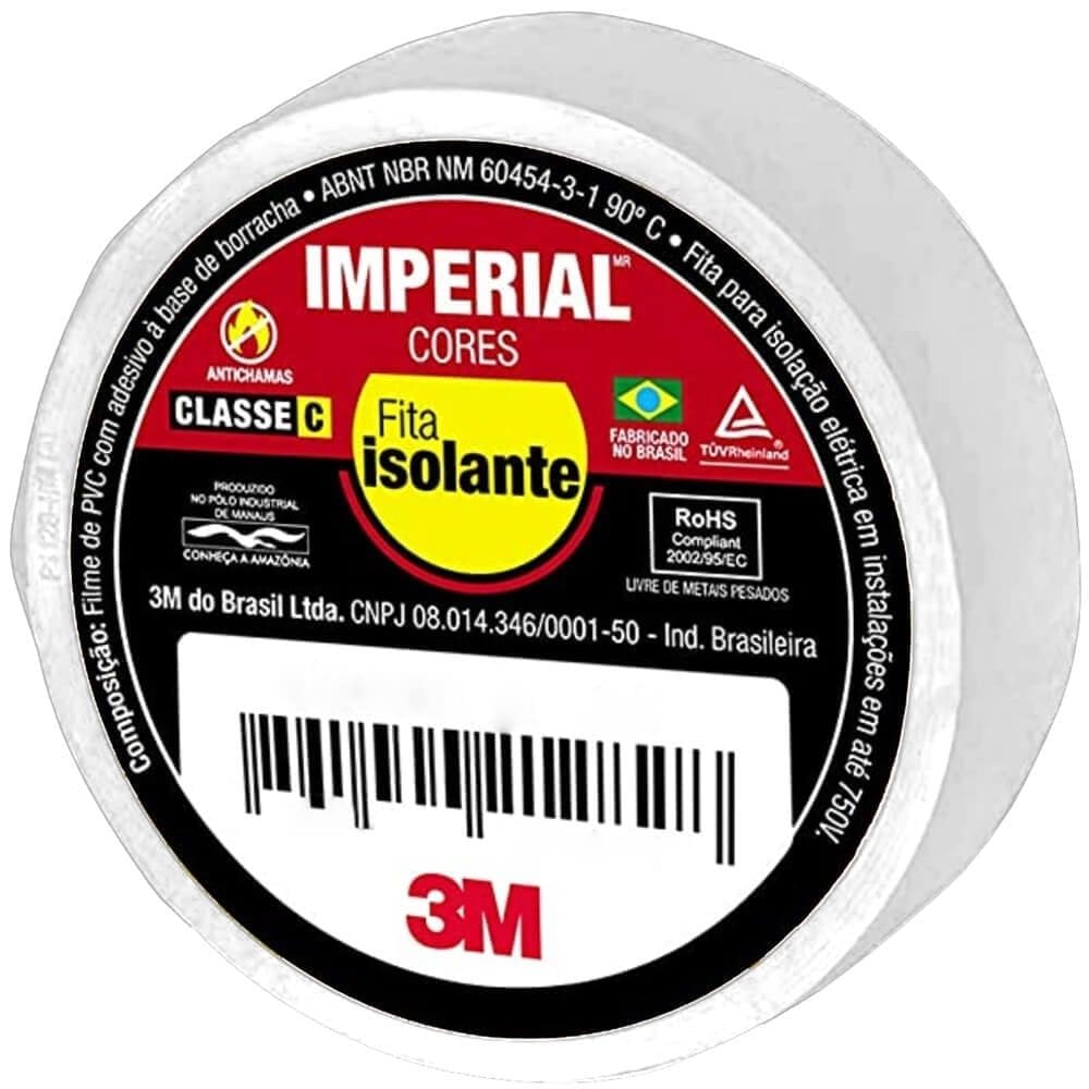 Fita Isolante Imperial 18 mm x 10 Metros Branca - HB004298004 - 3M