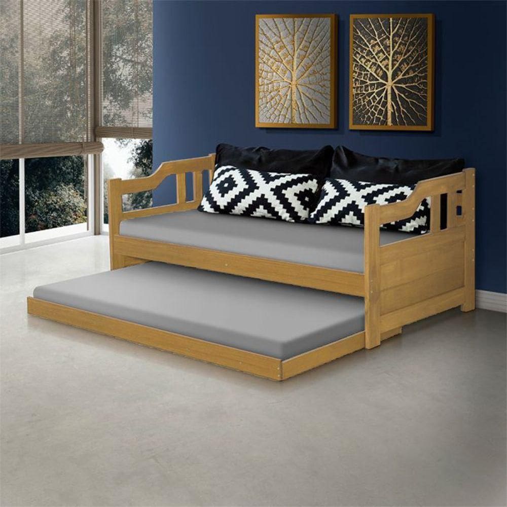 Sofa Cama Solteiro De Madeira Com Cama Auxiliar Atraente - Imbuia