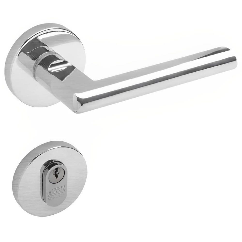 Conjunto de Fechadura 6521 em Zamac Externa ST2 55 Roseta 323 de Inox Cromado Acetindado - 21023028-6 - LA Fonte