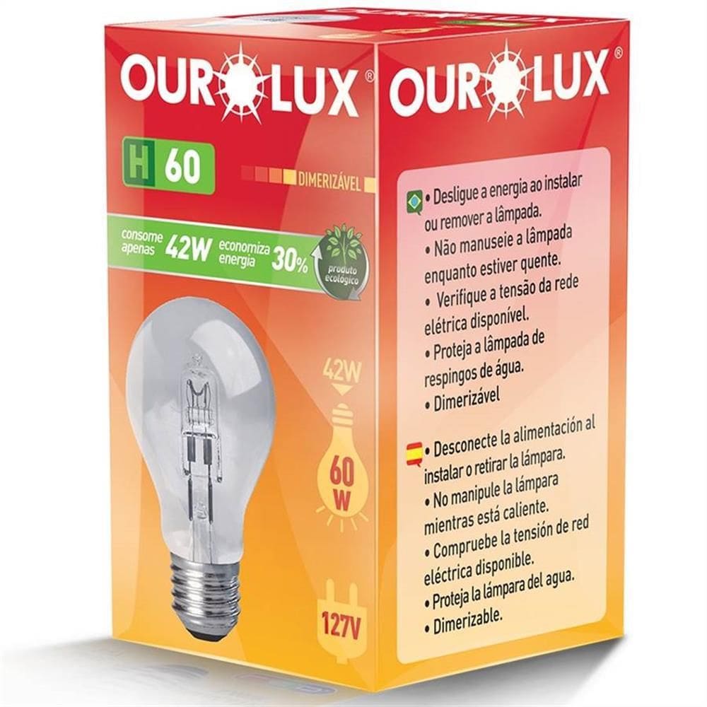 Lâmpada Ecológica Halógena H100 Clara 70W 220V - 02135 - OUROLUX