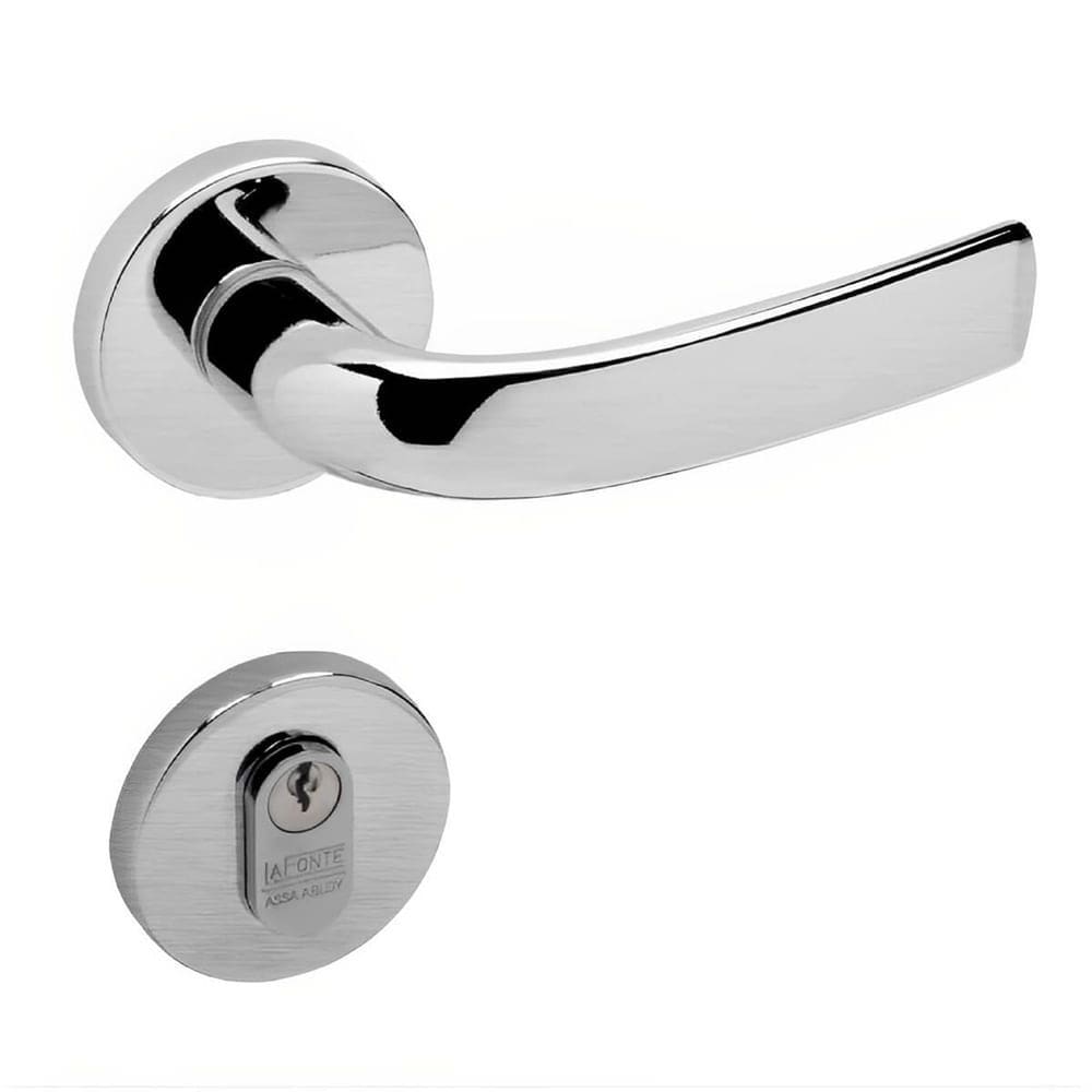 Conjunto de Fechadura 235 em Zamac Externa ST1 40 Roseta 323 de Inox Cromado Acetindado - 18011028-4 - LA Fonte