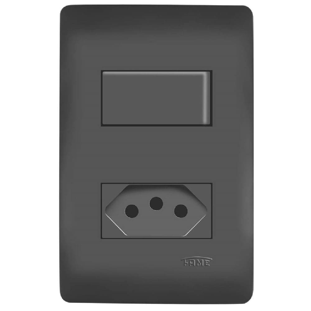 Conjunto 1 Interruptor Simples e 1 Tomada 2P+T 10 Amperes Distanciados Habitat Black - 4061 - FAME