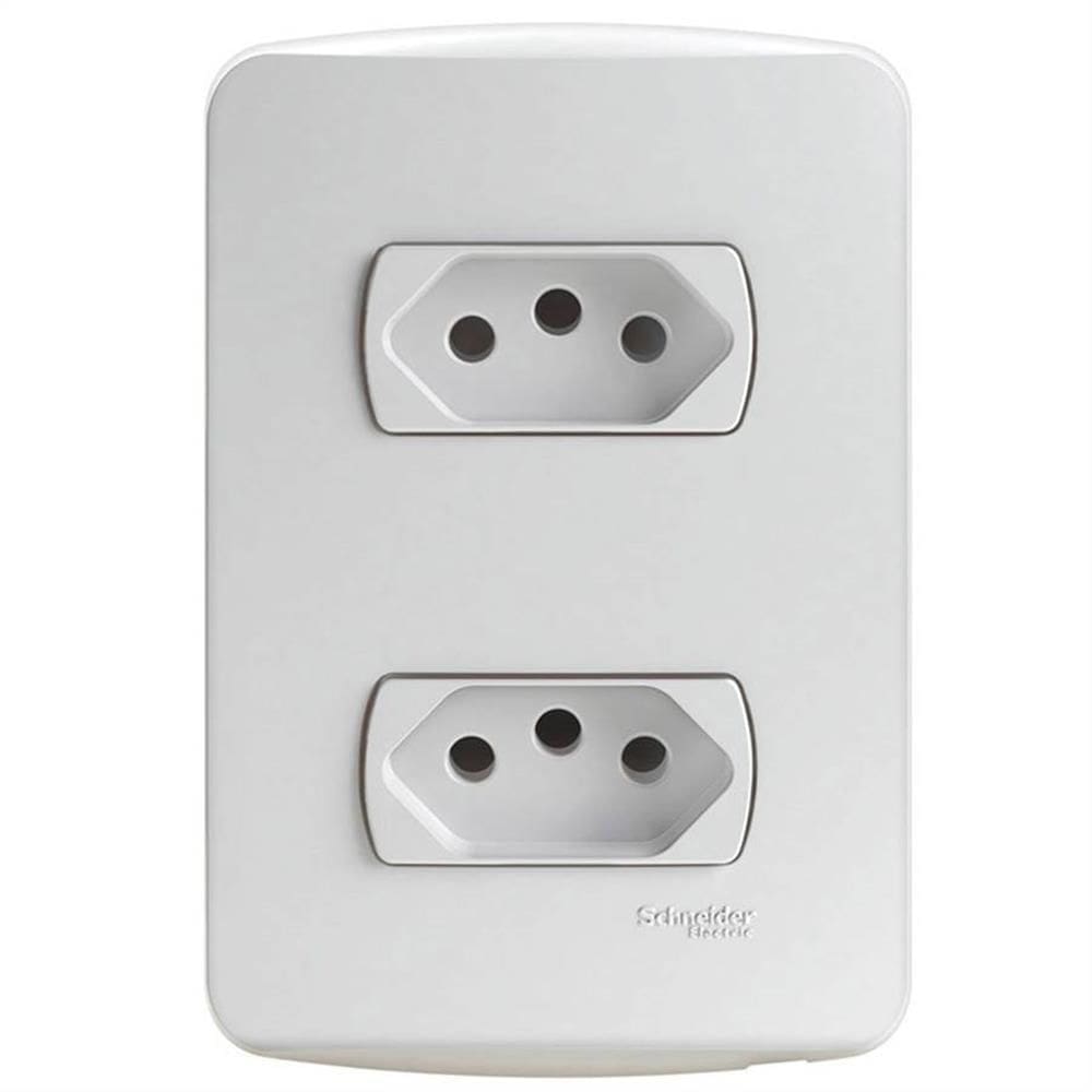 Conjunto 2 Tomadas 2 Pinos + Terra Miluz 10 Amperes 250 Volts Branco - S3B60440 - SCHNEIDER