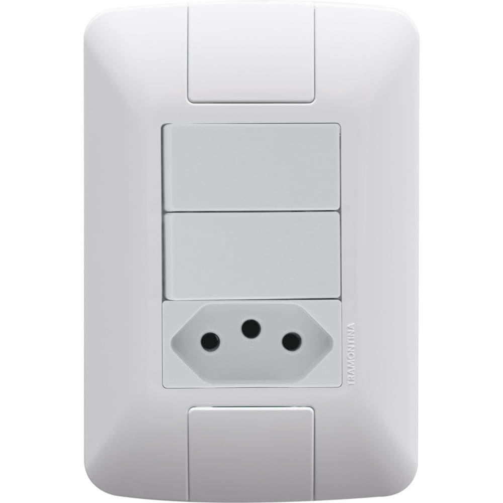 Conjunto 4x2 com 2 Interruptores Paralelos de 6 Ampères e 250 Volts e 1 Tomada 2P+T de 250 Volts Aria Branco - 57241075 - TRAMONTINA
