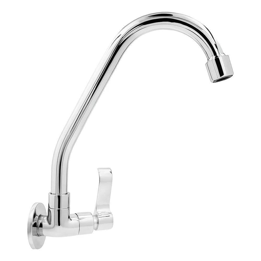 Torneira Parede Metal Inox Cromada Curvo V Cozinha 5046C