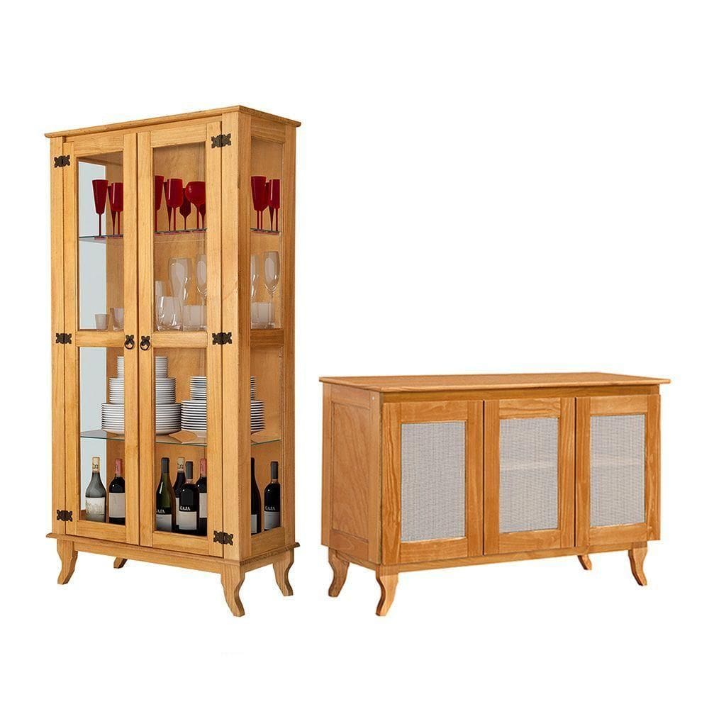 Conjunto Cristaleira De Madeira Antiga Com Buffet 3 Portas Em Madeira Premium Imbuia