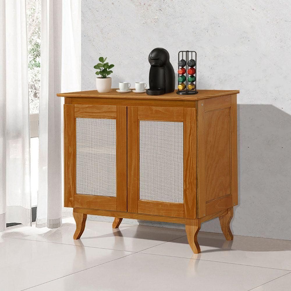 Cantinho Do Café Com 2 Portas Em Madeira Maciça E Tela Indiana - Castanho