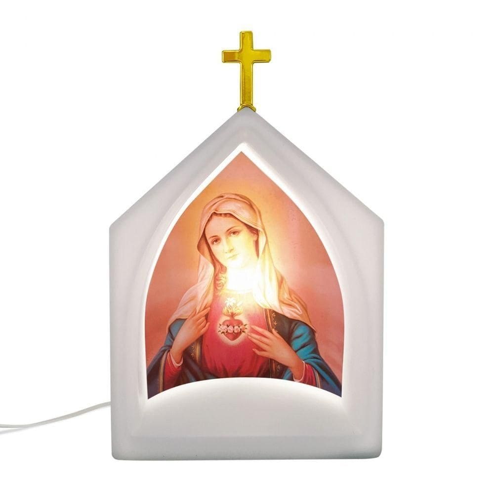 Oratório Iluminado Do Sagrado Coração De Maria Com Detalhes Artísticos