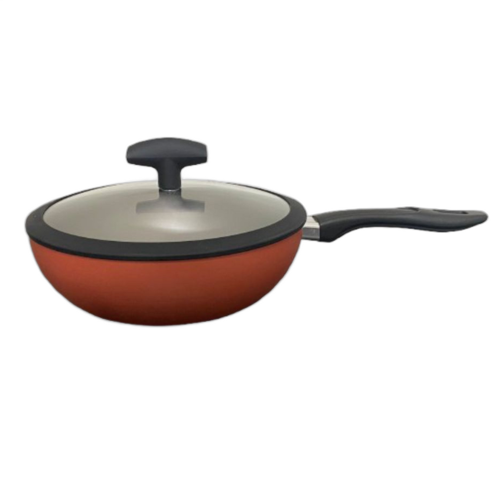 Wok Com Tampa Antiaderente 24cm Terracota Garlic Brinox