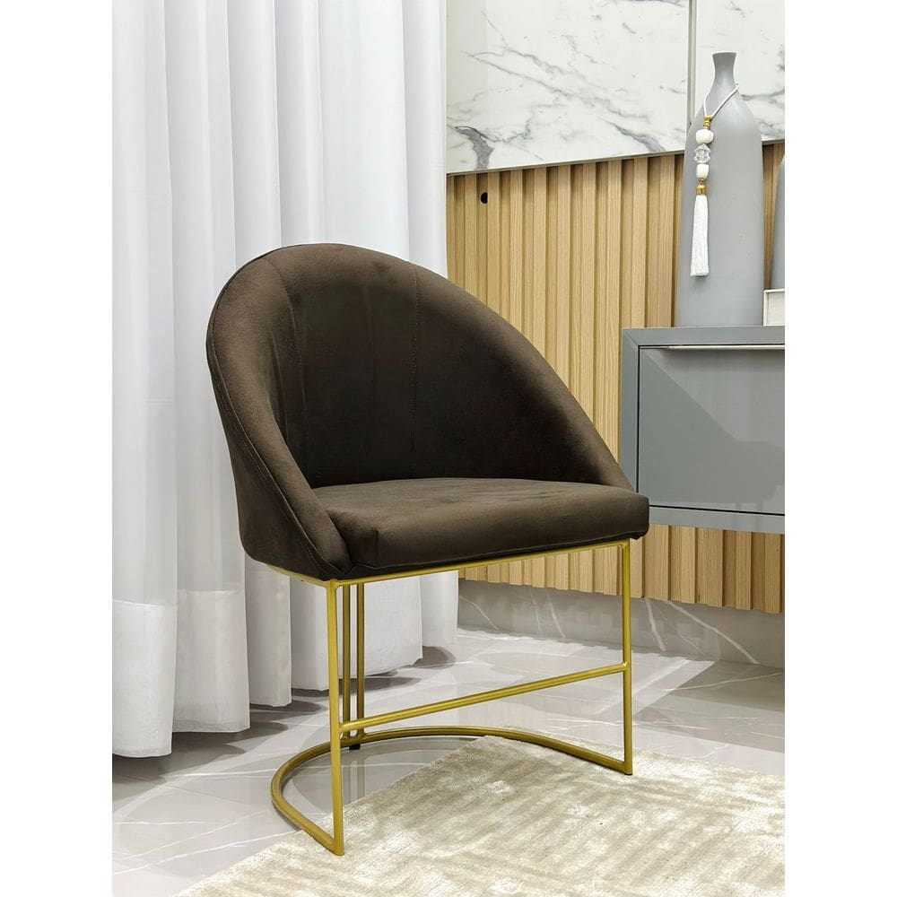 Kit Poltronas Decorativa Lua Sala de Jantar Base Industrial Dourada Marrom