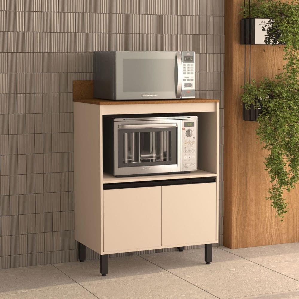 Balcão de Cozinha 2 Portas e 1 Nicho 80cm Koya Creme Politorno Móveis