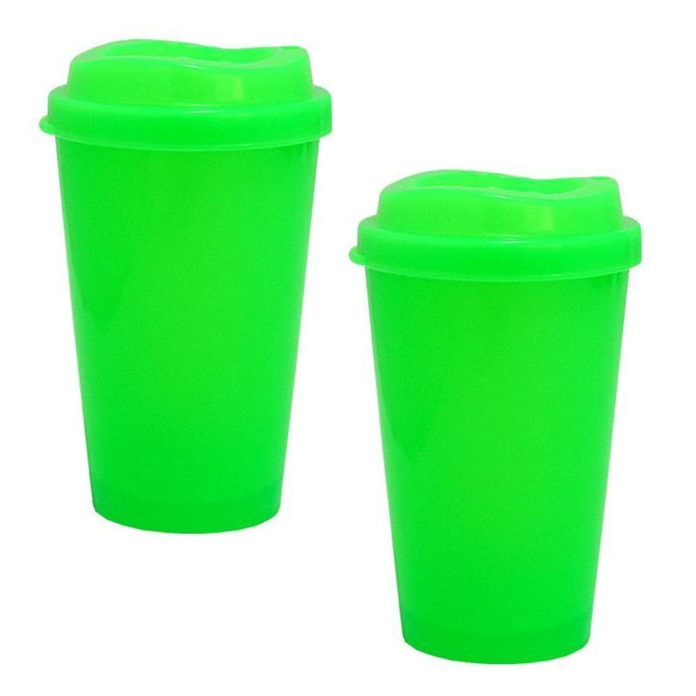 Kit 2 Copos Mug Verde Neon 320Ml Plástico Premium