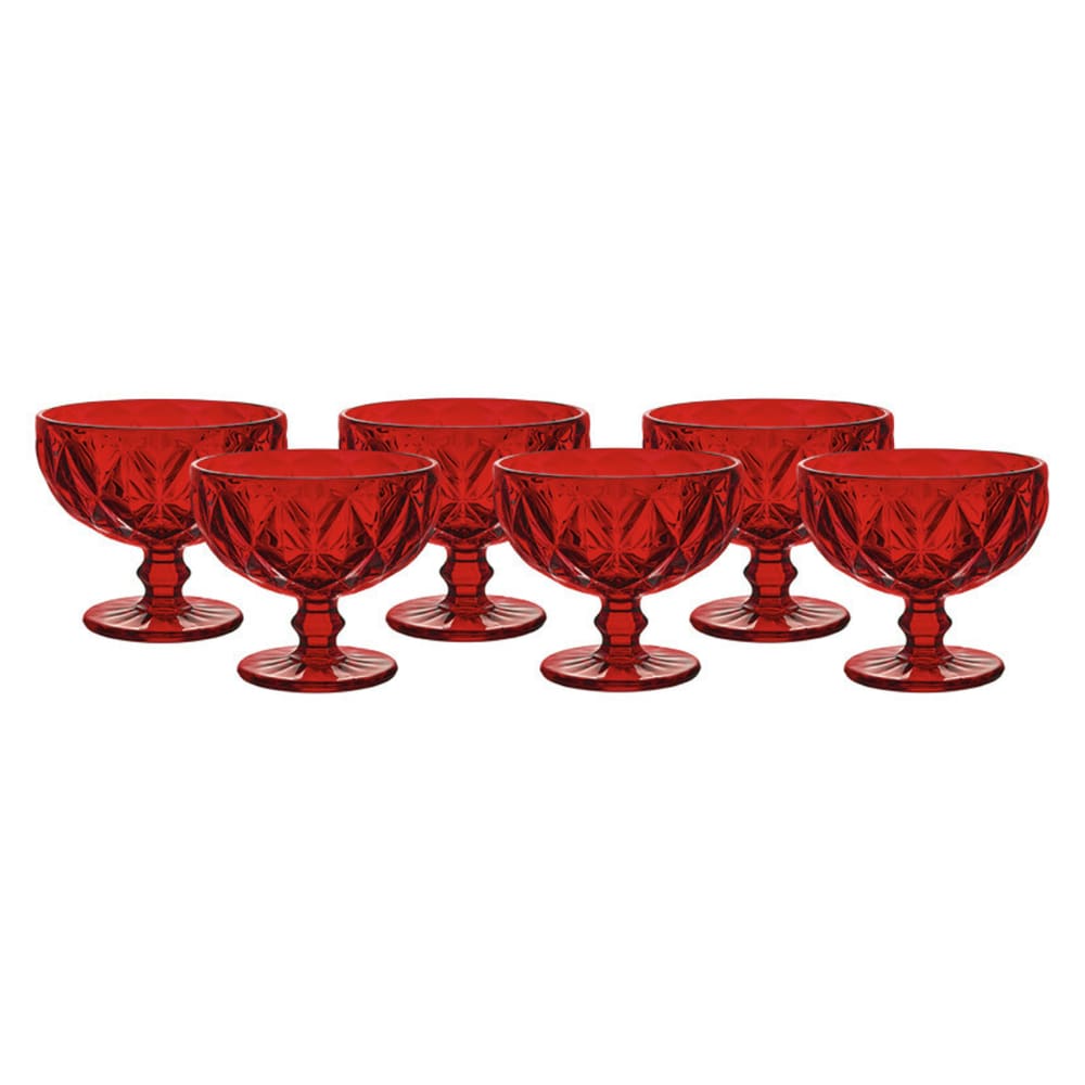 Jogo 6 Taças Sobremesa 310ml Diamond Rubi Vermelho Ke Home