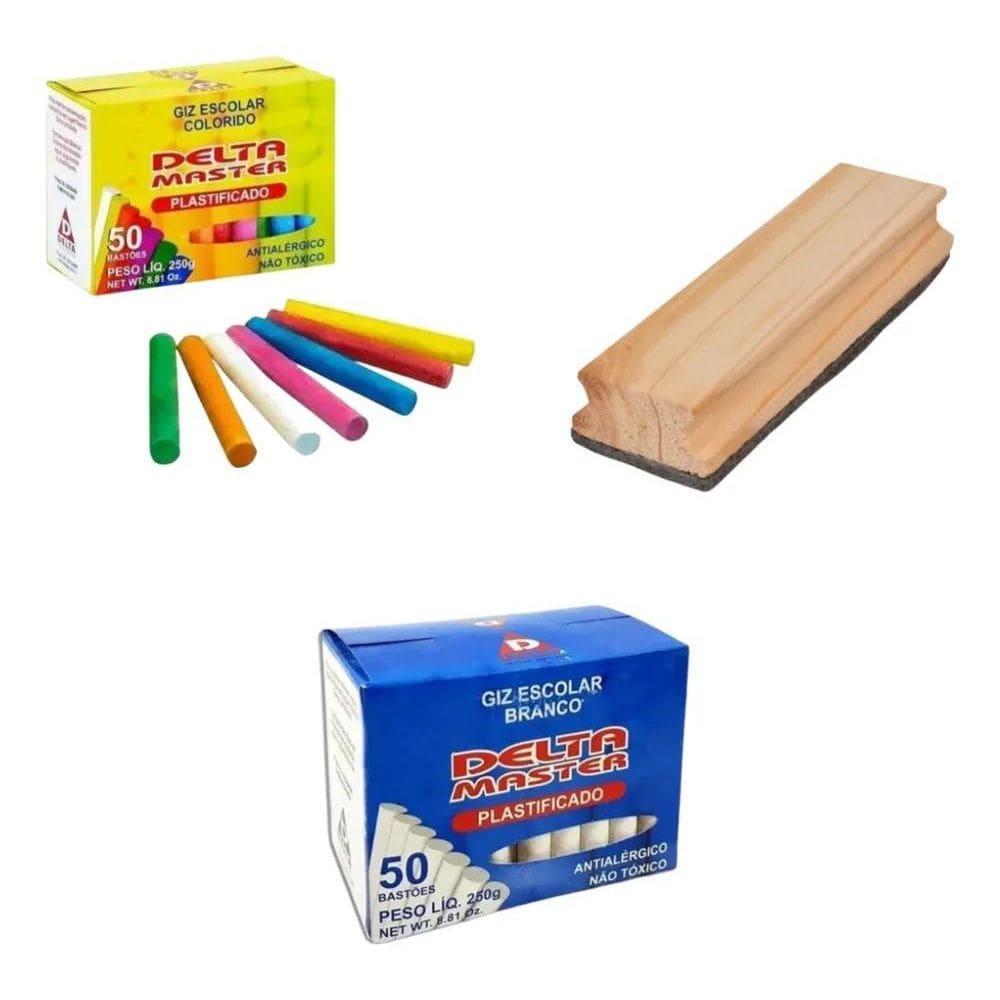 Kit 2 Caixas De Giz De Lousa Branco E Colorido + Apagador