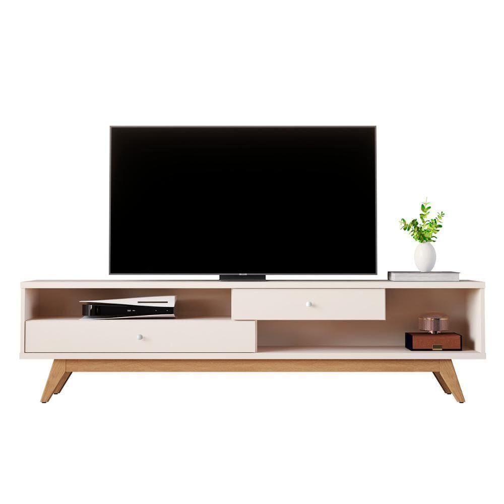 Rack Bancada 5232 180 Cm Tv Até 75 Com Pés Madeira Maciça Off White
