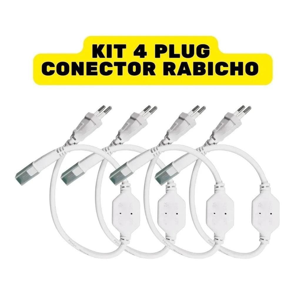 Kit 4 Conector Plug Tomada Fonte Rabicho Mangueira Led Chata