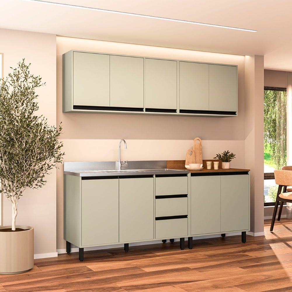 Cozinha Compacta 4 Peças 250028 Sem Tampo Koya Verde Oliva Politorno Móveis