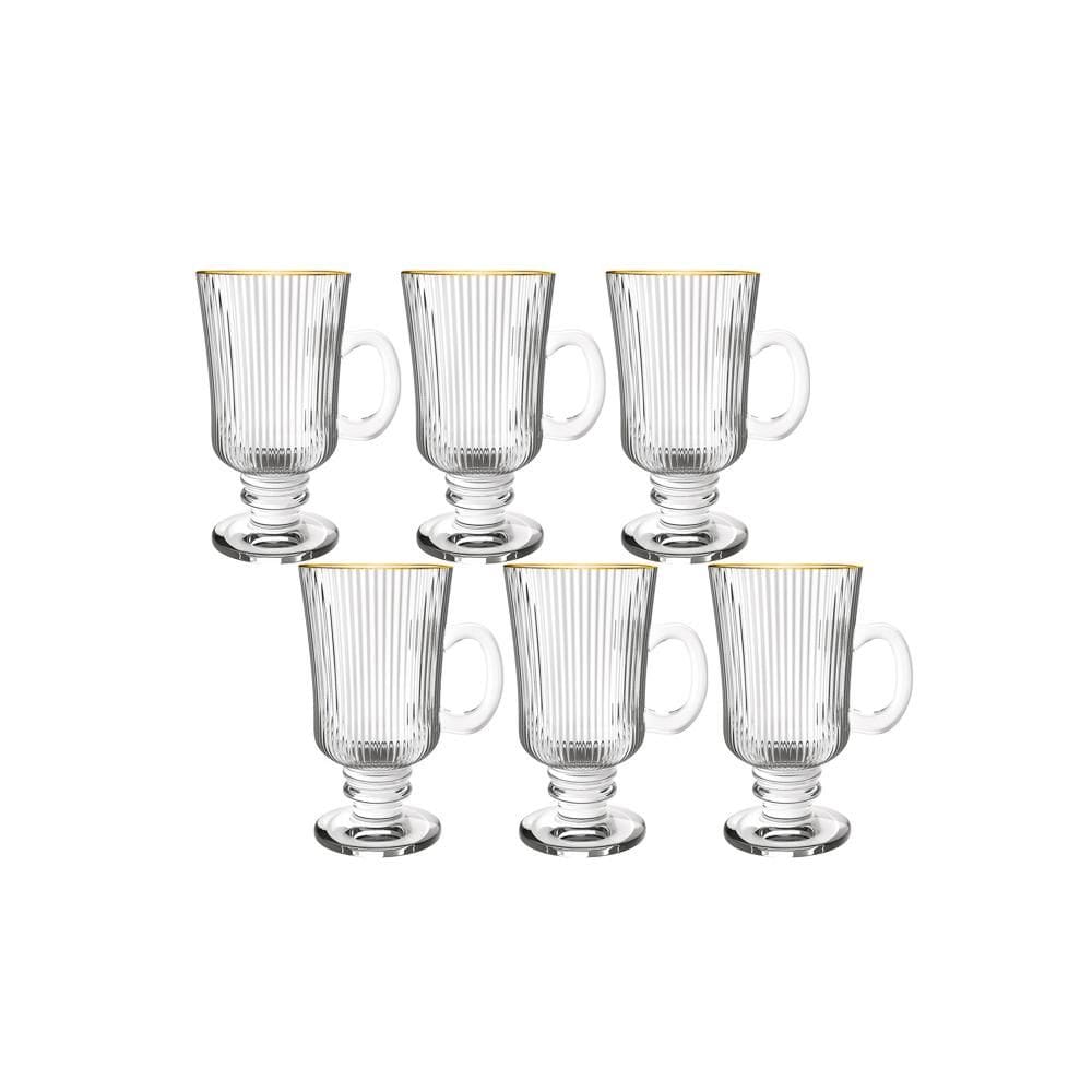 Jogo 6 Xícaras 220ml Irish Coffee Borda Dourada Graffiato Hauskraft