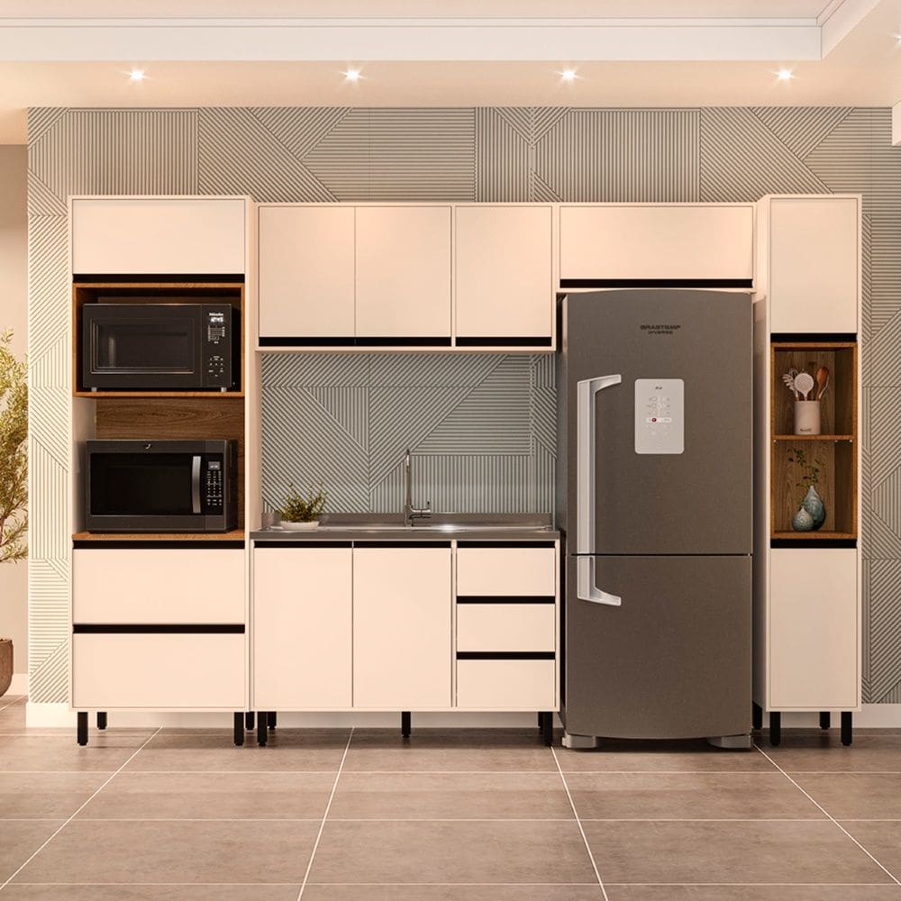 Cozinha Compacta 5 Peças 250031 Sem Tampo Koya Creme Politorno Móveis