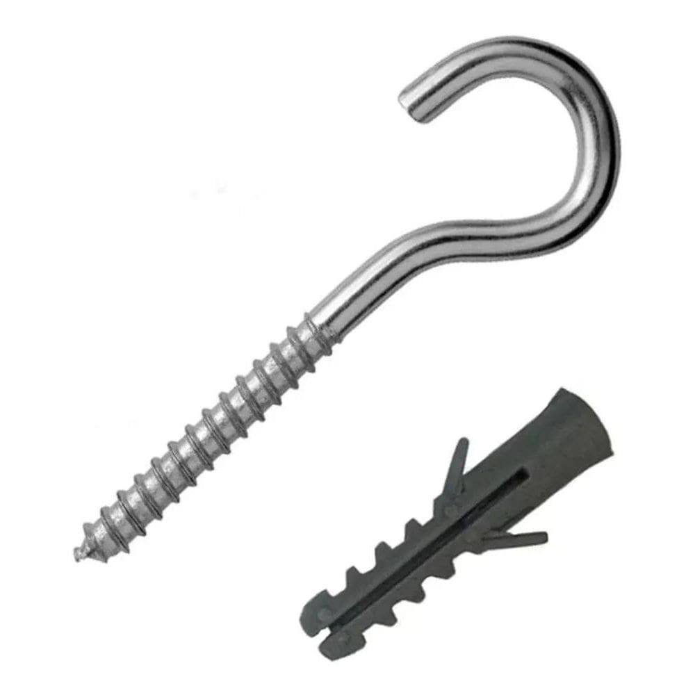 Parafuso Gancho Zincado Com Bucha 5Mm Pacote 100 Peças