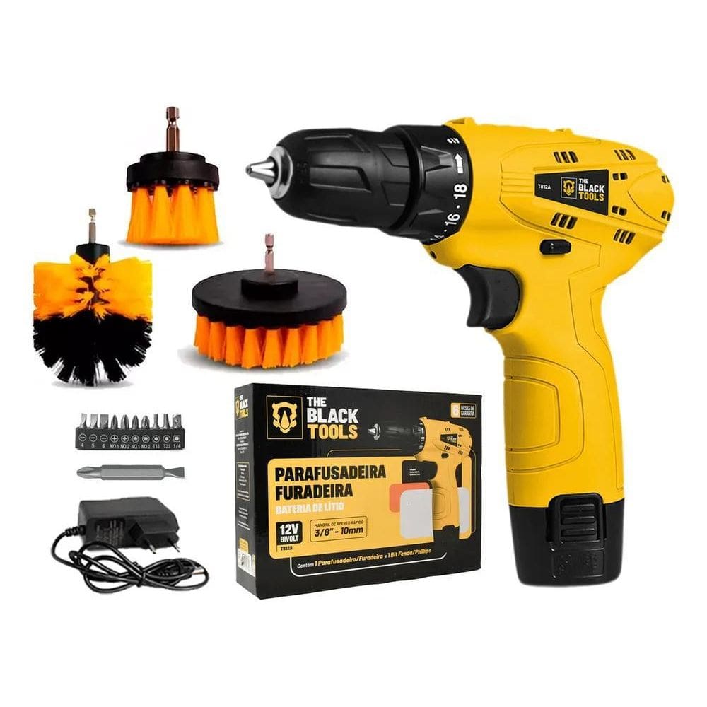 Parafusadeira 12V Bivolt + Kit Escova Limpeza Estofados