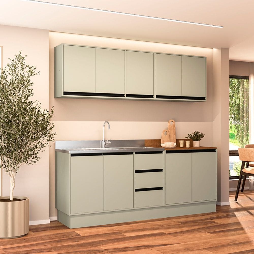 Cozinha Compacta 4 Peças 250034 Sem Tampo Koya Verde Oliva Politorno Móveis