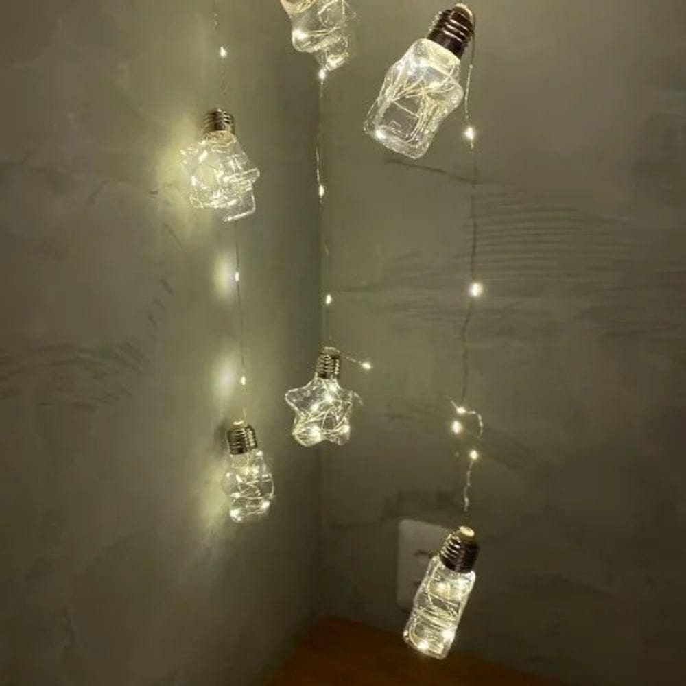 Fio De Led Com 10 Lâmpadas Estrelas Fio De Fada Usb E Pilha Aa Branco Quente