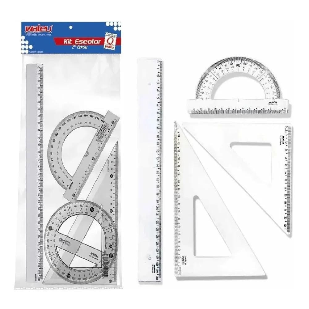 Conjunto Para Desenho Reg30Cm+Esq45+Esq60+Transf180 - Waleu