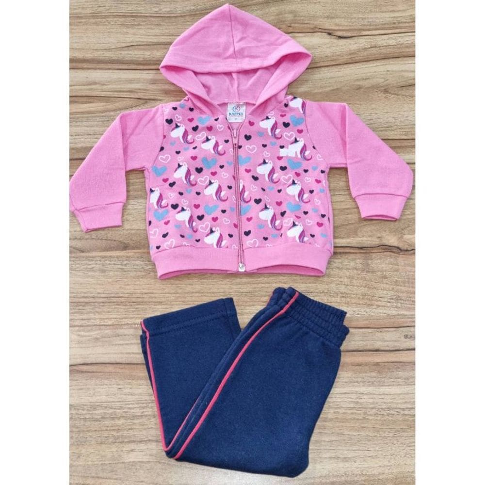 Conjunto Feminino Infantil Inverno Com Capuz P Rosa
