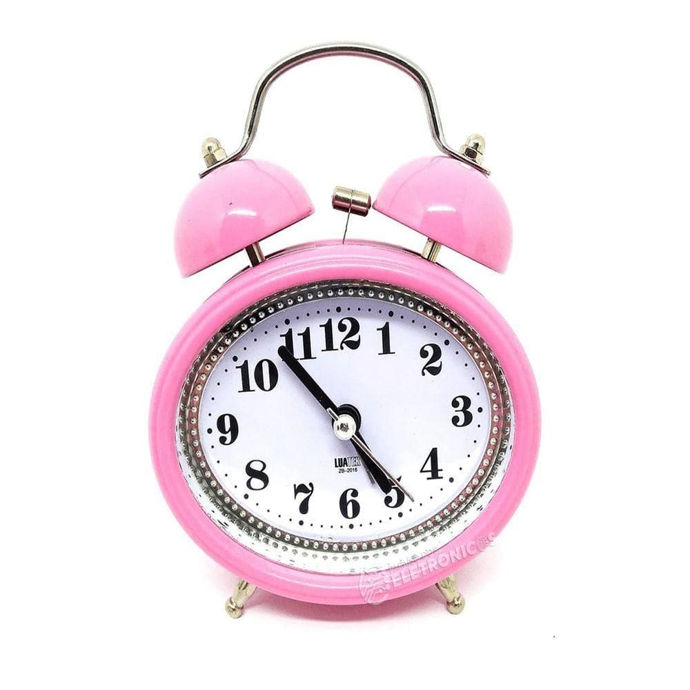 Relógio Despertador Analógico 2 Sinos Modelo Antigo Retro Rosa