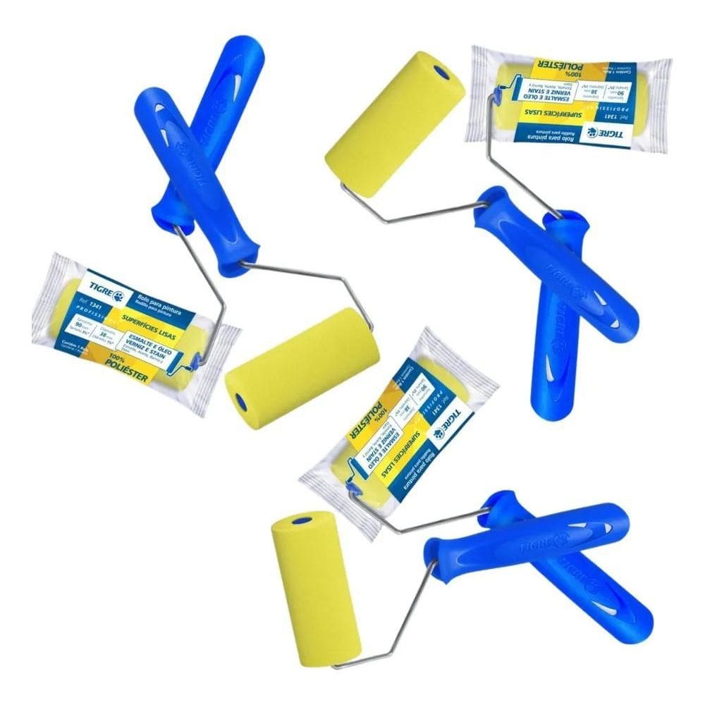 Kit 6 Rolo De Espuma Tigre Amarelo 9Cm Para Verniz E Tinta