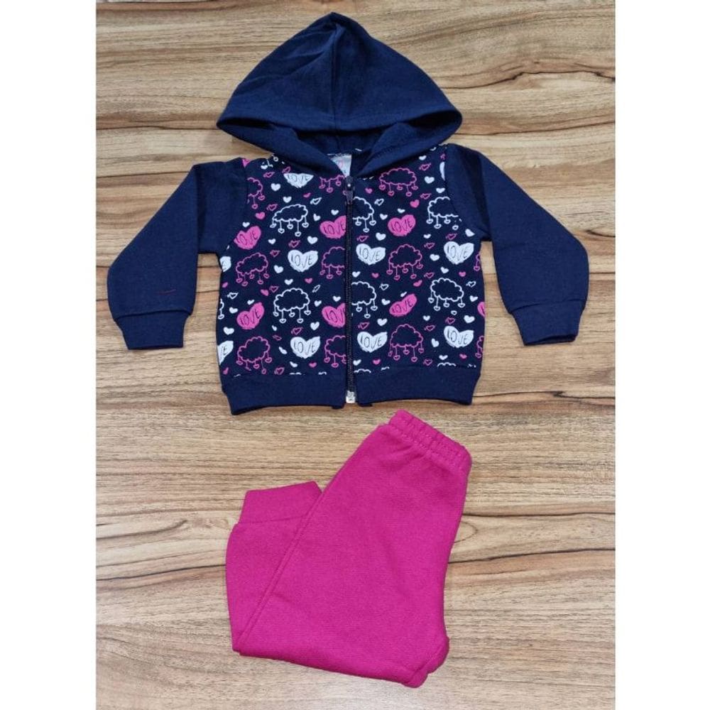 Conjunto Feminino Infantil Com Capuz Marinho P