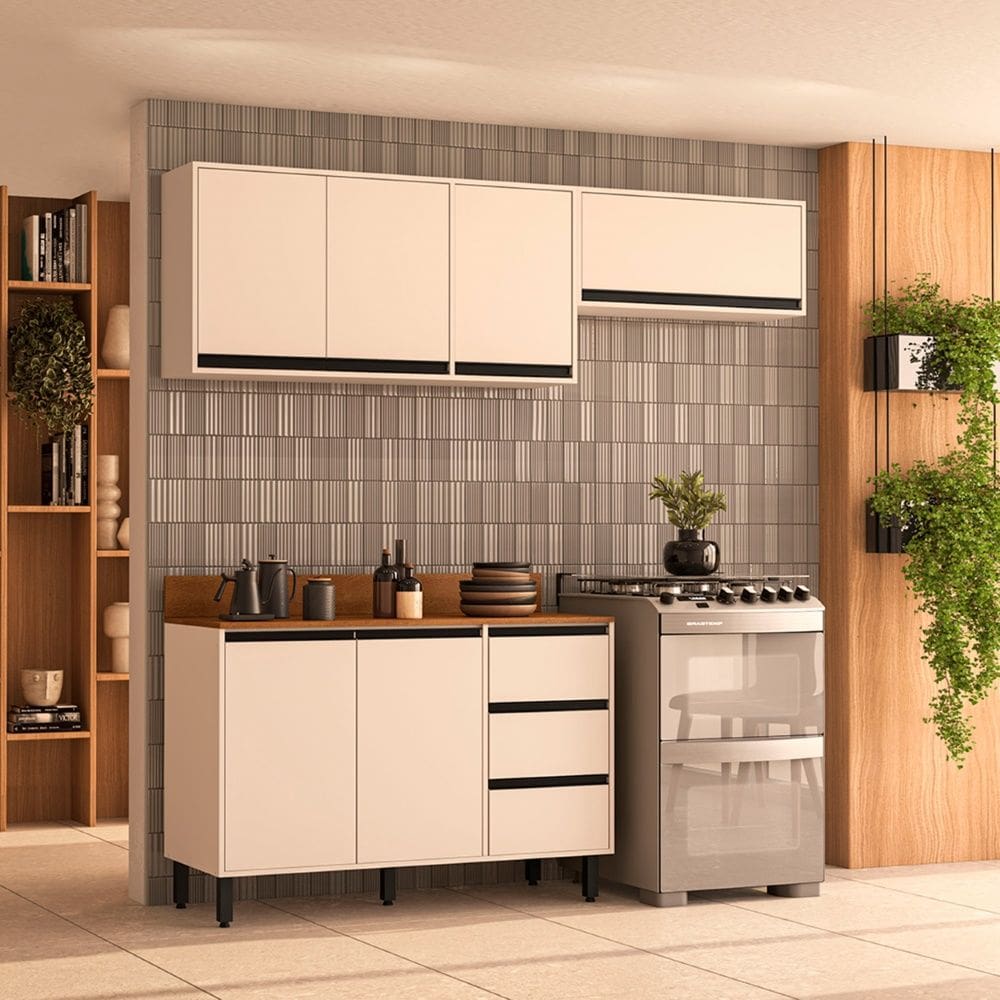 Cozinha Compacta 3 Peças 250039 Com Tampo Koya Creme Politorno Móveis