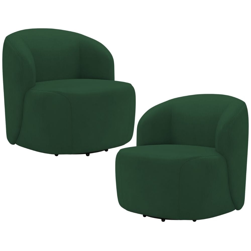 Kit 02 Poltronas Giratória Orgânica Para Sala Living Heidy F04 Veludo Verde - Lyam Decor