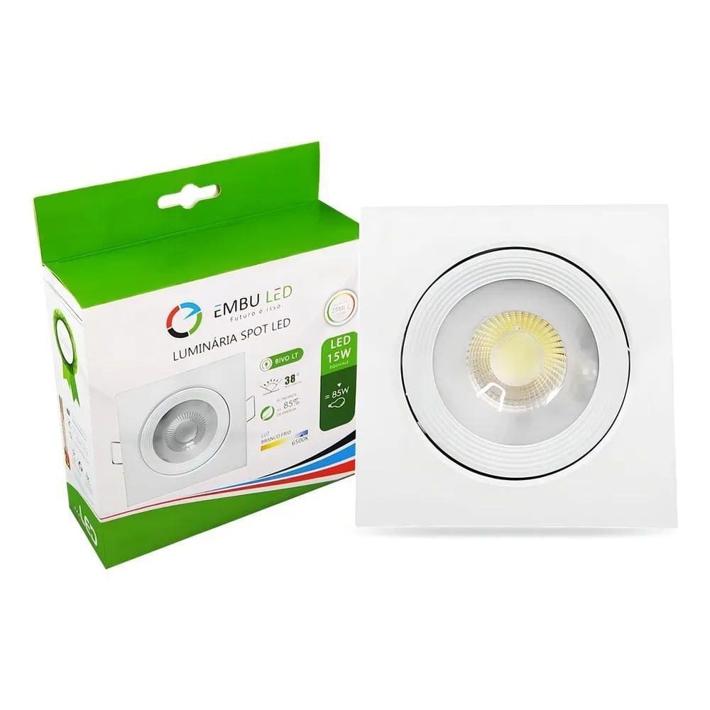 Spot Embutir Led Quadrado 13Cm 15W Biv Branco Frio 6500K